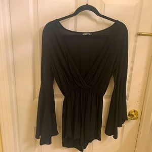 Audrey 3+1 black bell sleeve romper pics lightened so u could see garmet clear